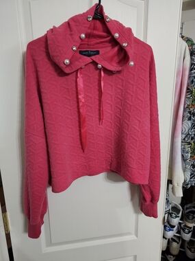 Simply Southern Hot Pink Quilted Cowl Sweater with Pearl Trim